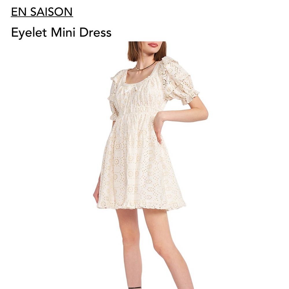 En Saison Cream Eyelet Mini Dress